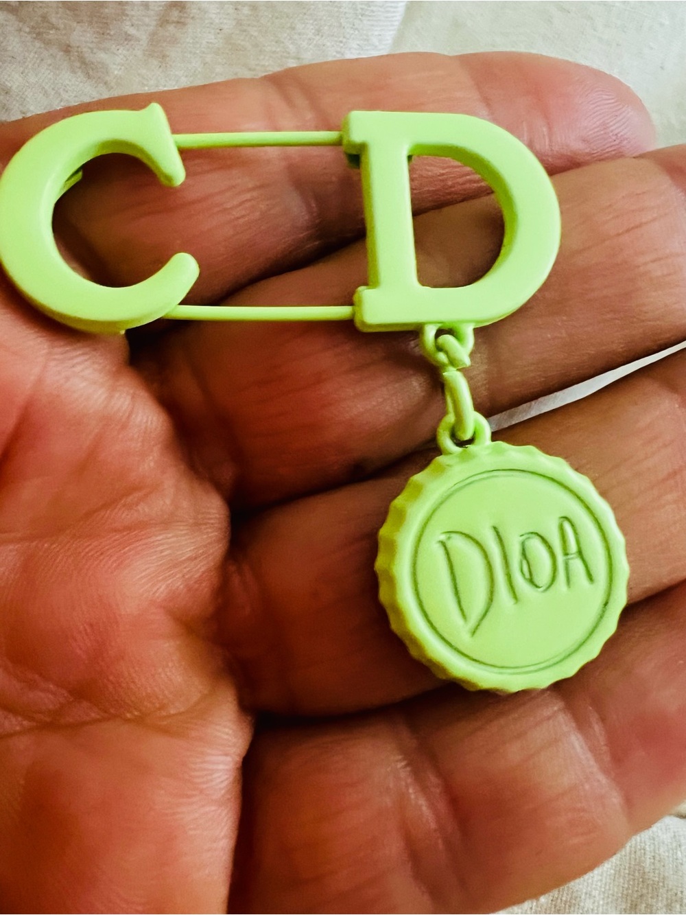 Dior Kids Lime Green CD Charm Safety Pin Accessory Fashion